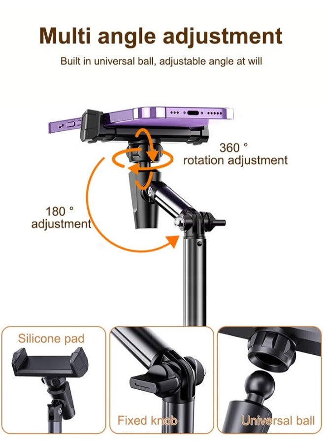 بكومور حامل مزدوج للهواتف والأجهزة اللوحية - ارتفاع قابل للتعديل من 30 إلى 45 سم، حامل مكتبي قابل للدوران 360 درجة للهواتف (أقل من 6.5 بوصة) والأجهزة اللوحية (من 4.7 إلى 12.9 بوصة)، مشبك مزدوج عالمي، بث مباشر، فيديو بدون استخدام اليدين، مناسب للمكتب والمنزل - Image 4